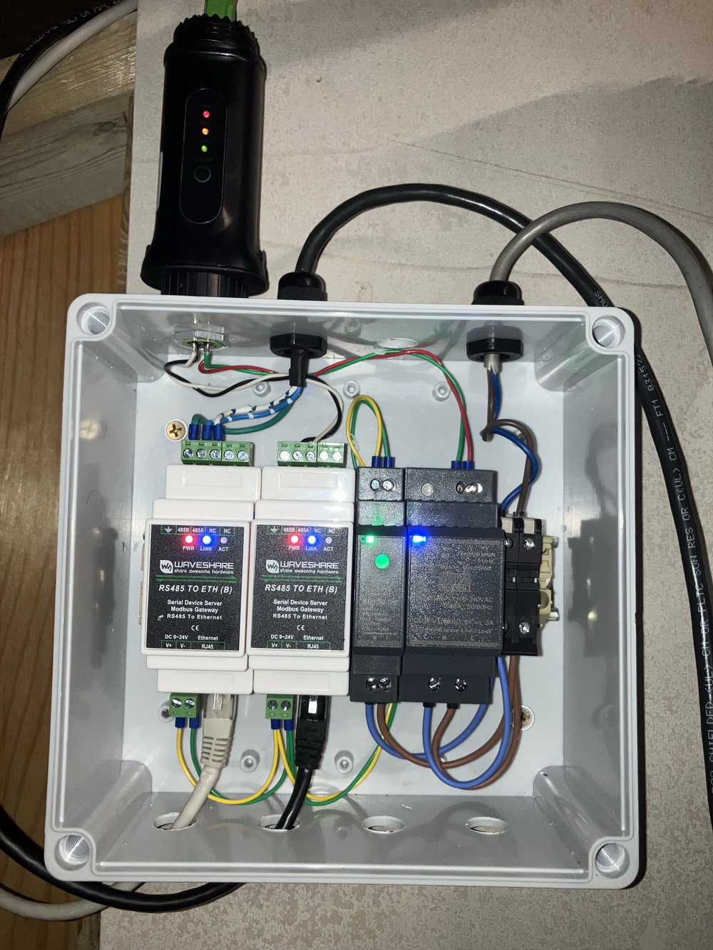 The Modbus box internals, inc. two PSU's