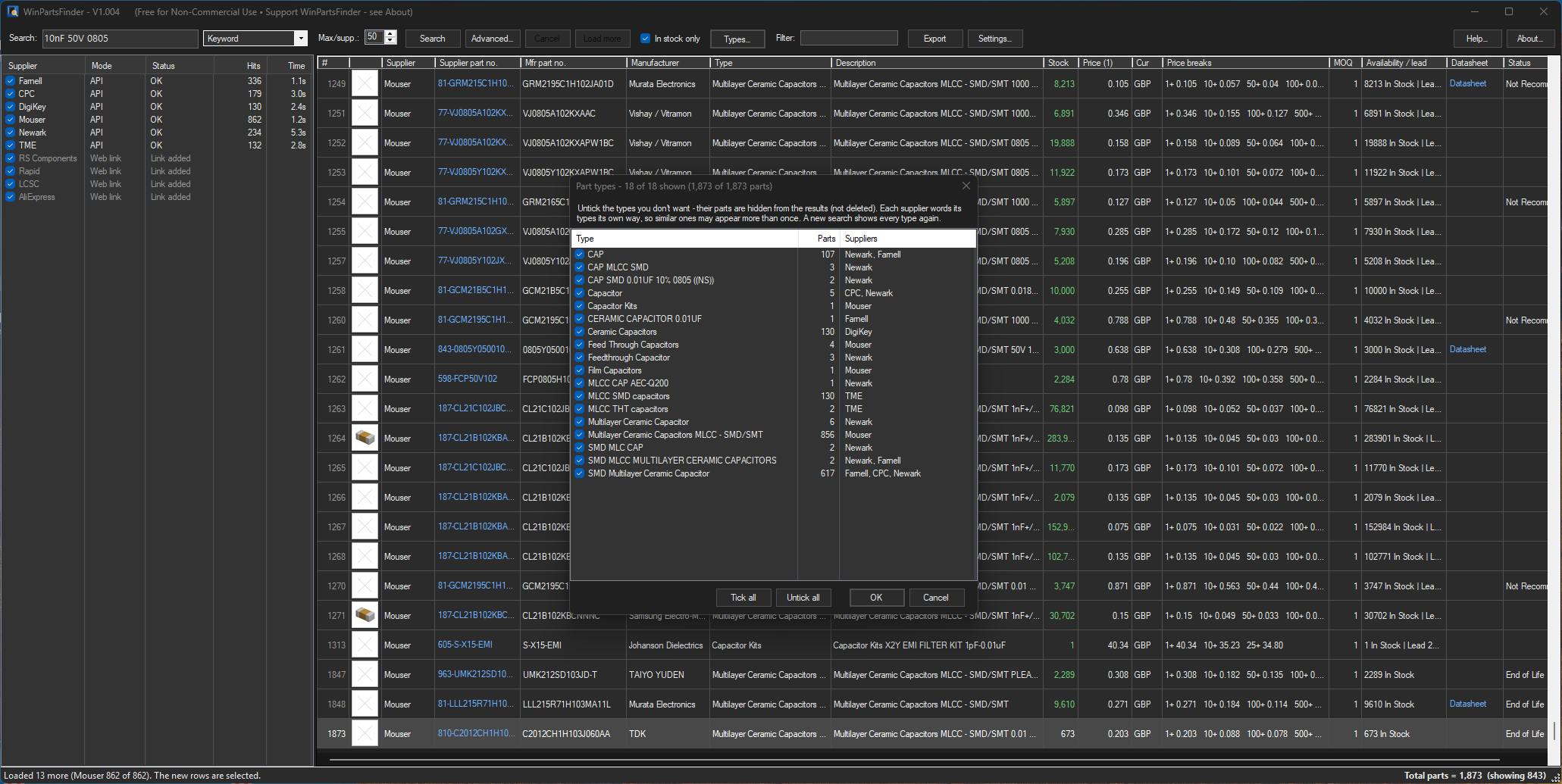 TYPES Filtering - Dark mode